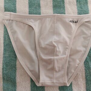 (Pre-Owned) VINTAGE "ATSUI" SWIM BRIEF, < 1" SIDES, WHITE, (*) EST. "S" (30")